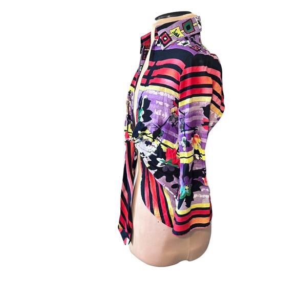 Vintage Mishca Tie Front Popover Blouse Size Medium 3/4 Sleeves Abstract Print - Picture 3 of 10